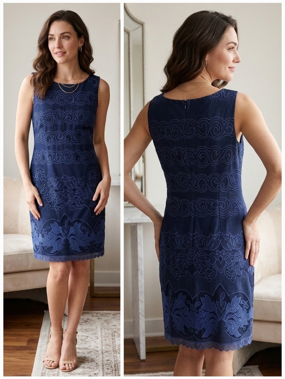 NWOT Eliza J Embroidery Lace Knee Length Sheath Dress Feminine Romantic Cocktail